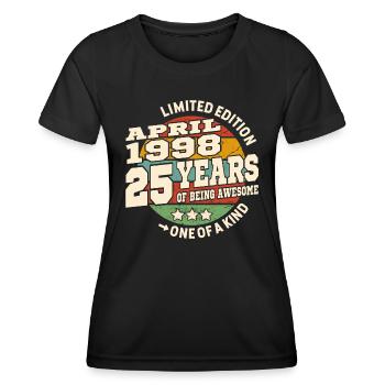 Born in April 1998 - 25 years old - Women's Functional T-Shirt - black - Front - AI Model Female 172 light (172cm)