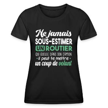 Routier Chauffeur Camion Humour Métier Poids Lourd - T-shirt sport Femme - noir - Devant - AI Model Female 172 light (172cm)