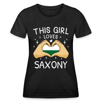 Drapeau de Saxe Drapeau saxon Ossi Holiday SN - T-shirt sport Femme - noir - Devant - AI Model Female 172 light (172cm)