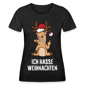 Annoyed moose I hate Christmas reindeer - Women's Functional T-Shirt - black - Front - AI Model Female 172 light (172cm)