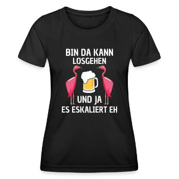 Vogel Lustiges Geschenk Bier Rosa Flamingo - Frauen Funktions-T-Shirt - Schwarz - Vorne - AI Model Female 172 light (172cm)