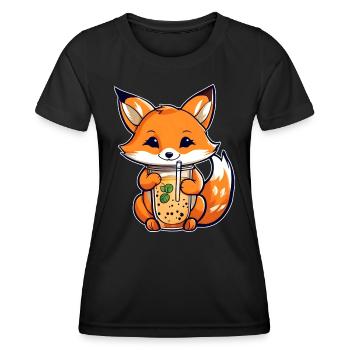 Cute Fox with Bubble Tea - Women's Functional T-Shirt - black - Front - AI Model Female 172 light (172cm)