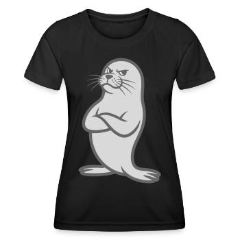 Funny seal with crossed arms - Women's Functional T-Shirt - black - Front - AI Model Female 172 light (172cm)