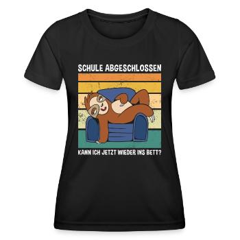 Schule Abgeschlossen Wieder Ins Bett Faultier - Frauen Funktions-T-Shirt - Schwarz - Vorne - AI Model Female 172 light (172cm)