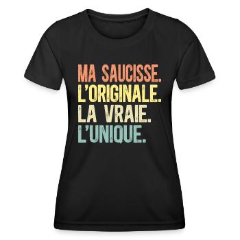 Ma Saucisse L'Originale La Vraie L'Unique Humour - T-shirt sport Femme - noir - Devant - AI Model Female 172 light (172cm)