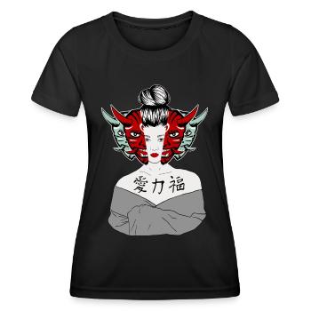 Japanische Maske Geisha - Frauen Funktions-T-Shirt - Schwarz - Vorne - AI Model Female 172 light (172cm)