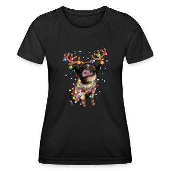 Christmas Piggie - Süßes Schweinchen Weihnachten Weihnachtsschwein - Frauen Funktions-T-Shirt - Schwarz - Vorne - AI Model Female 172 light (172cm)