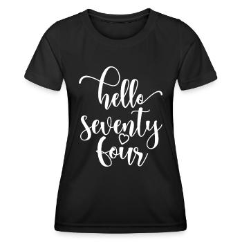 Bonjour Soixante-quatorze mignon anniversaire de 74 ans - T-shirt sport Femme - noir - Devant - AI Model Female 172 light (172cm)