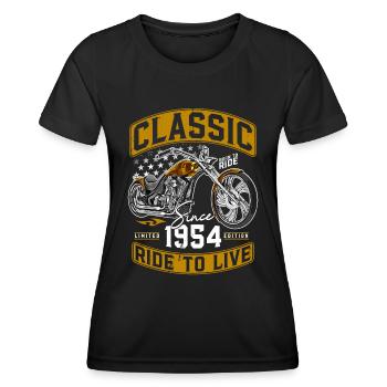 1954 Jahrgang Motorrrad Biker Motorradfahrer - Frauen Funktions-T-Shirt - Schwarz - Vorne - AI Model Female 172 light (172cm)