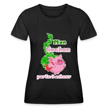 Mon cochon porte-bonheur, LOTO - T-shirt sport Femme - noir - Devant - AI Model Female 172 light (172cm)