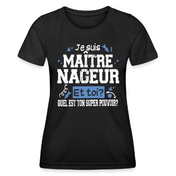 Maître-Nageur Cadeau Piscine T-shirt Super Pouvoir - T-shirt sport Femme - noir - Devant - AI Model Female 172 light (172cm)