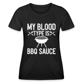 Meine Blutgruppe Ist BBQ-Sauce - Grillspruch - Frauen Funktions-T-Shirt - Schwarz - Vorne - AI Model Female 172 light (172cm)