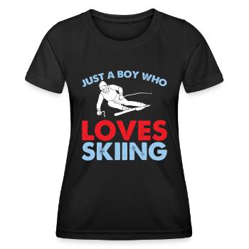 Nur Ein Junge Der Skifahren Liebt - Skifahrer - Frauen Funktions-T-Shirt - Schwarz - Vorne - AI Model Female 172 light (172cm)