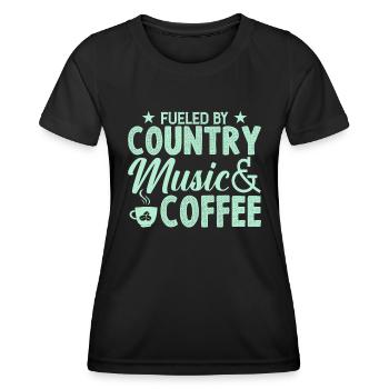 Durch Country Musik Und Kaffee Angeheizt - Frauen Funktions-T-Shirt - Schwarz - Vorne - AI Model Female 172 light (172cm)