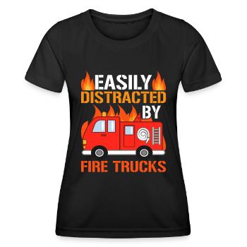 Facilement distrait par les camions de pompiers - Pompiers - T-shirt sport Femme - noir - Devant - AI Model Female 172 light (172cm)
