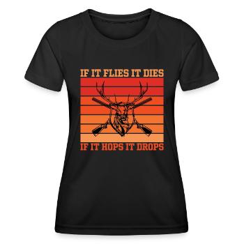 When Ees flies it dies When it jumps it falls - Women's Functional T-Shirt - black - Front - AI Model Female 172 light (172cm)
