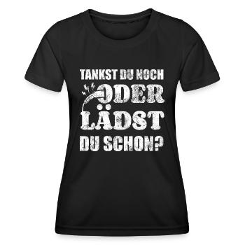 Elektroauto - E-Auto Aufladen Spruch - Frauen Funktions-T-Shirt - Schwarz - Vorne - AI Model Female 172 light (172cm)