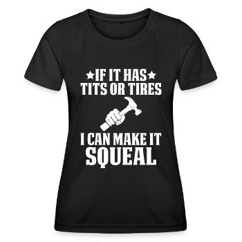 S’il a des mésanges ou mature - mécanicien - T-shirt sport Femme - noir - Devant - AI Model Female 172 light (172cm)