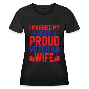 J’ai épousé mon héros fier vétéran - T-shirt sport Femme - noir - Devant - AI Model Female 172 light (172cm)