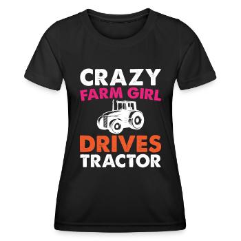 Une fermière folle conduisant un tracteur - T-shirt sport Femme - noir - Devant - AI Model Female 172 light (172cm)