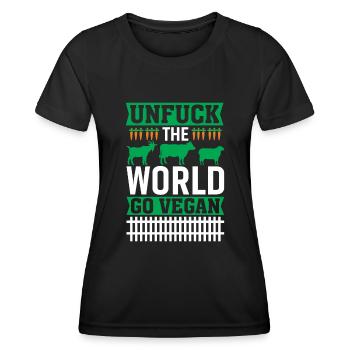 Unfuck The World Go Vegan - T-shirt sport Femme - noir - Devant - AI Model Female 172 light (172cm)