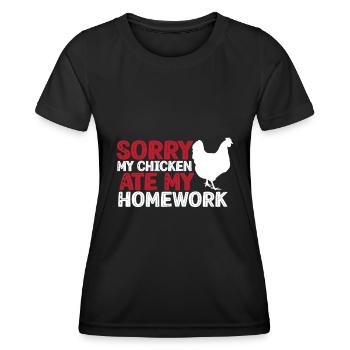 Mon poulet a mangé mes devoirs - T-shirt sport Femme - noir - Devant - AI Model Female 172 light (172cm)