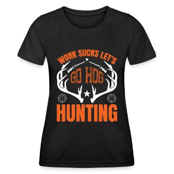 Le travail, c’est nul, allons à la chasse au cochon - T-shirt sport Femme - noir - Devant - AI Model Female 172 light (172cm)