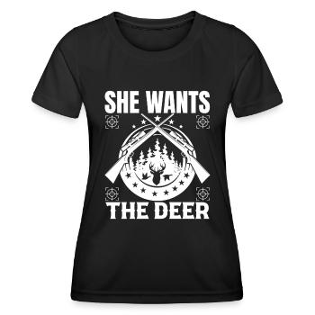 Elle veut le chevreuil - T-shirt sport Femme - noir - Devant - AI Model Female 172 light (172cm)