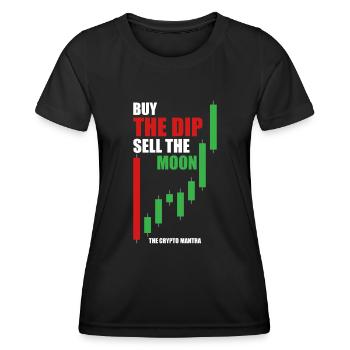 Achetez la baisse, vendez la lune - Le mantra de la cryptographie. - T-shirt sport Femme - noir - Devant - AI Model Female 172 light (172cm)