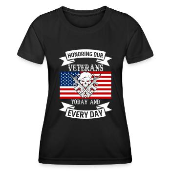Wir ehren unsere Veteranen, heute und jeden Tag. - Frauen Funktions-T-Shirt - Schwarz - Vorne - AI Model Female 172 light (172cm)