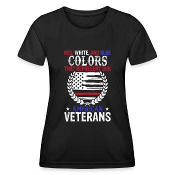 Rouge, blanc et bleu - couleurs qui représentent notre A - T-shirt sport Femme - noir - Devant - AI Model Female 172 light (172cm)