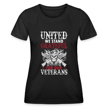 United We Stand, Grateful For Our Veterans. - Women's Functional T-Shirt - black - Front - AI Model Female 172 light (172cm)