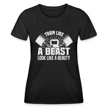 Trainiere wie ein Biest, sieh aus wie eine Schönheit. - Frauen Funktions-T-Shirt - Schwarz - Vorne - AI Model Female 172 light (172cm)