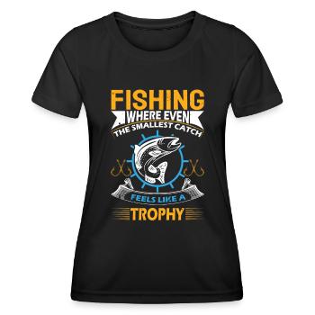 Angeln: Wo sich selbst der kleinste Fang anfühlt - Frauen Funktions-T-Shirt - Schwarz - Vorne - AI Model Female 172 light (172cm)