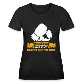 Boxen und Bier, darum bin ich hier - Spruch - Frauen Funktions-T-Shirt - Schwarz - Vorne - AI Model Female 172 light (172cm)