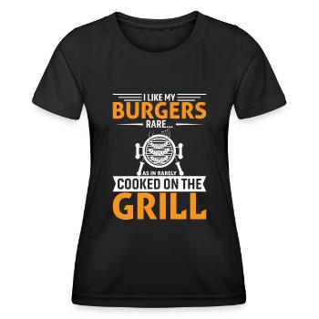 Ich mag meine Burger rare... Wie in Selten gekocht auf dem - Frauen Funktions-T-Shirt - Schwarz - Vorne - AI Model Female 172 light (172cm)