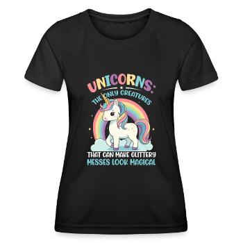 Einhörner: Die einzigen Lebewesen, die Glitzer erzeugen können - Frauen Funktions-T-Shirt - Schwarz - Vorne - AI Model Female 172 light (172cm)