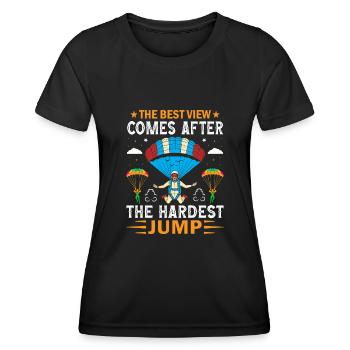 Die beste Sicht gibt es nach dem härtesten Sprung - Frauen Funktions-T-Shirt - Schwarz - Vorne - AI Model Female 172 light (172cm)