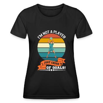 Ich bin kein Spieler. Ich zerquetsche einfach viel... von Zielen! - Frauen Funktions-T-Shirt - Schwarz - Vorne - AI Model Female 172 light (172cm)