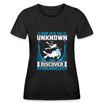 Plongez dans l’inconnu et découvrez-vous. - T-shirt sport Femme - noir - Devant - AI Model Female 172 light (172cm)