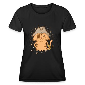 Pirate Cat with Pirate Hat Eye Patch Hook - Women's Functional T-Shirt - black - Front - AI Model Female 172 light (172cm)