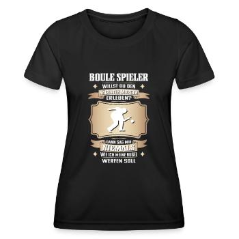 Lustiger Boccia Spieler, Boule Sport und Petanque - Frauen Funktions-T-Shirt - Schwarz - Vorne - AI Model Female 172 light (172cm)
