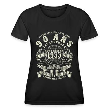 90 ans - anniversaire 1933 - T-shirt sport Femme - noir - Devant - AI Model Female 172 light (172cm)