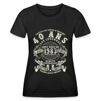 40 ans - anniversaire 1983 - T-shirt sport Femme - noir - Devant - AI Model Female 172 light (172cm)