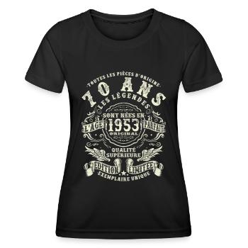 70 ans - anniversaire 1953 - T-shirt sport Femme - noir - Devant - AI Model Female 172 light (172cm)