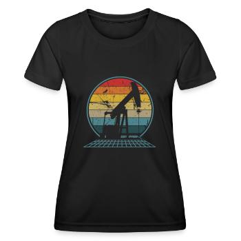 Oilfiled - Oil Drilling Rig Pump Retro Roughneck - Women's Functional T-Shirt - black - Front - AI Model Female 172 light (172cm)