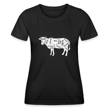 Cow Butcher Beef Cuts Diagram - Butching Meat - Women's Functional T-Shirt - black - Front - AI Model Female 172 light (172cm)