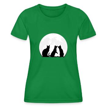 Drei Tabby-Katzen starren auf den Mond - Cute Cat - Frauen Funktions-T-Shirt - Kelly Green - Vorne - AI Model Female 172 dark (172cm)