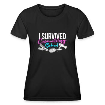 J’ai survécu à l’école de cosmétologie - équipements de salon - T-shirt sport Femme - noir - Devant - AI Model Female 172 light (172cm)
