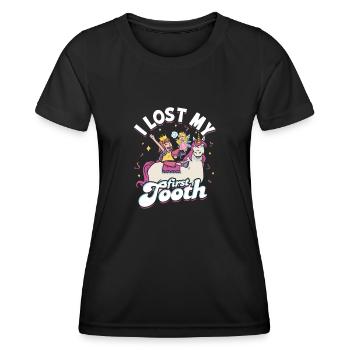 J’ai perdu ma première dent - dent - T-shirt sport Femme - noir - Devant - AI Model Female 172 light (172cm)